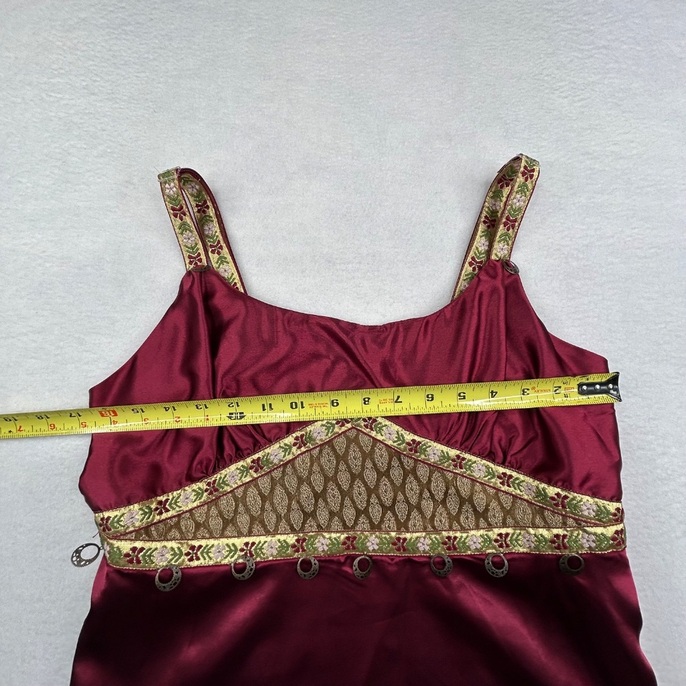 Rave women’s Large Sleeveless Embroidered Camisole-style Satin Top Burgundy Red - Picture 8 of 14